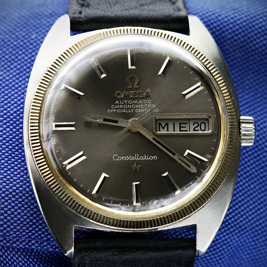 Omega Constellation C-Shape Automático Ref. 168.029 | Esfera Gris Original | Bisel Estriado de Oro Blanco |