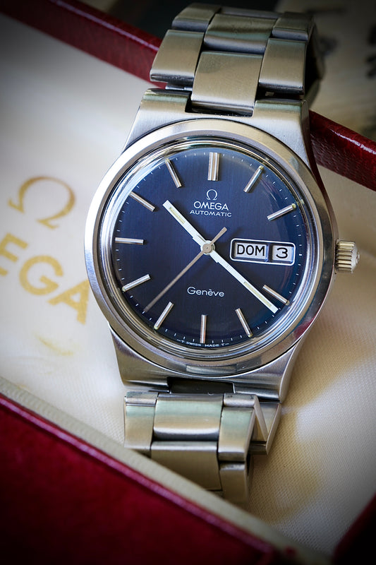 Omega Genève Ref. 166. 0174 Automático con Esfera Azul | Estuche Original Omega | Años 70