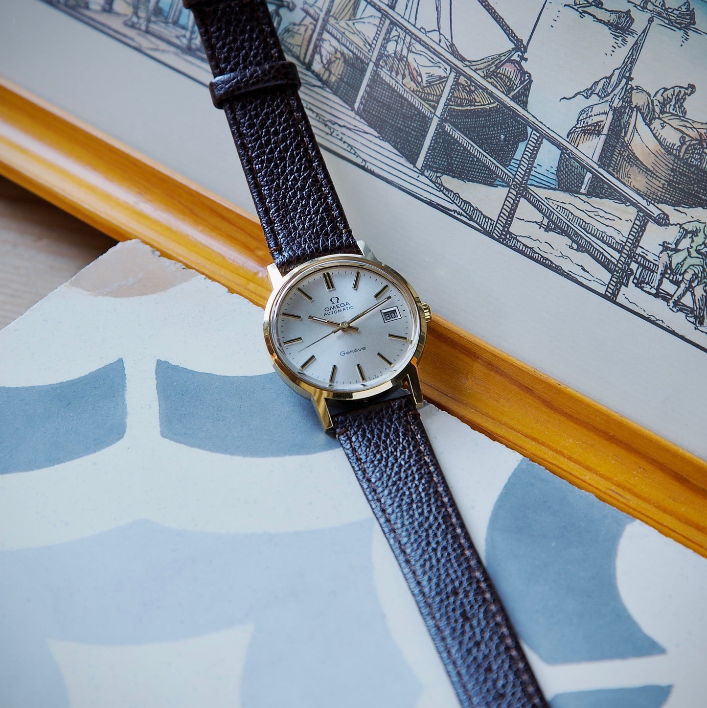 Omega Genève Automático Ref. 116. 0163 | 1973 – Esfera Blanca | Chapado en Oro