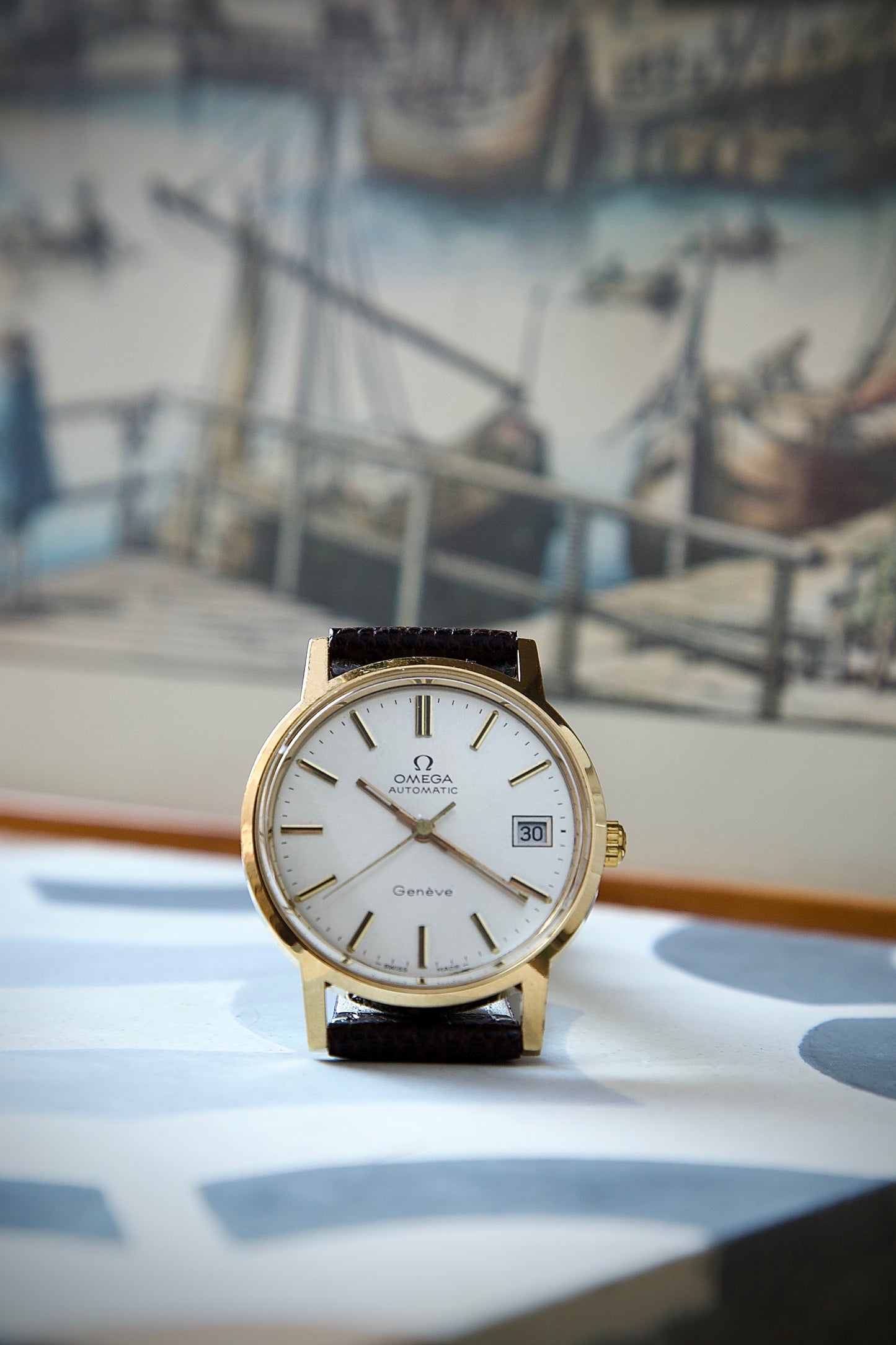 Omega Genève Automático Ref. 116. 0163 | 1973 – Esfera Blanca | Chapado en Oro